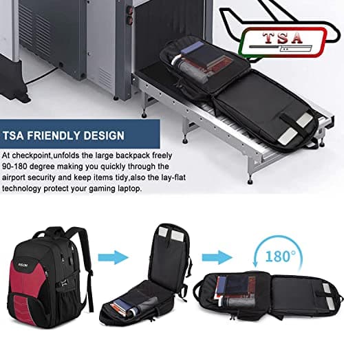 Extra Large Backpack for Women 55L,18.4Inch Travel Laptop Rucksack with USB Charging Port Business Flight Approved Carry On Backpack,TSA Big Capacity Heavy Duty Computer Bag College School Bookbag,Red — view 5
