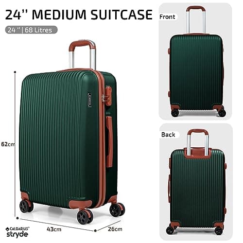 CALDARIUS Hardshell Luggage | Durable Suitcases | Lightweight & Secure with Combination Lock | Smooth 4 Dual Spinner Wheels | Ideal Travel Bag & Luggage Sets (Green, Medium 24") — view 2