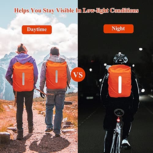 Waterproof Backpack Cover with Reflective, 15L-25L Rucksack Rain Cover with Storage bag, Rainproof Rucksack Cover for Hiking Camping Traveling Cycling (Orange, S) — view 5