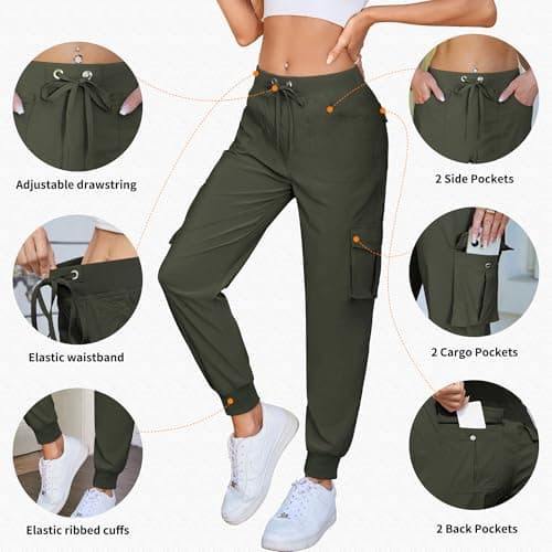 Hormtaer Women's Cargo Joggers Walking Trousers Lightweight Quick Dry Hiking Multi Pants Casual Outdoor Travel Gym Athletic Workout (B Army Green, XL) — view 3