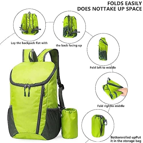 Yoolly Lightweight Foldable Backpack, Small Hiking Rucksack, Waterproof Packable Backpack for Men Women Kids, Durable Rucksack for Outdoor Sport Travelling Hiking Camping Biking Walking (Green) — view 5
