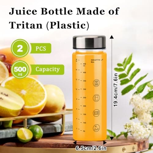 BuildLife 2 Pack Plastic Water Bottle with Stainlesss Steel Lid, 500ML Reusable Tritan Drinking Bottles BPA-Free Leak Proof Beverage Juice Container for School Office Sports (2pcs 500ml) — view 2