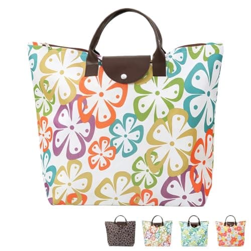 NIFTYY Foldable Zipper Tote Bag for Women – Waterproof Reusable Shopping Bag, Portable Travel Beach Gym Bag with Pocket, Compact Foldable Handbag for Grocery, Travel, Holiday, Pool (colorful)