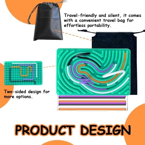 Albiuev Sensory Activity Board for Children, Silicone Fidget Toys for Calming, Stress, Anxiety, ADHD & Autism, Fine Motor Skill Board includes Portable Travel Bag & 20 Strings (Green) — view 3
