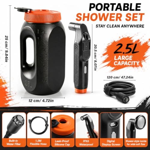 2-in-1 Electric Portable Bidet for Camping, 1600mAh High Pressure Handheld Bidet with Dual Spray Modes, LED Display, 2.5L Tank, IPX6 Waterproof Bidet Sprayer Travel Bidet for Personal Hygiene — view 2