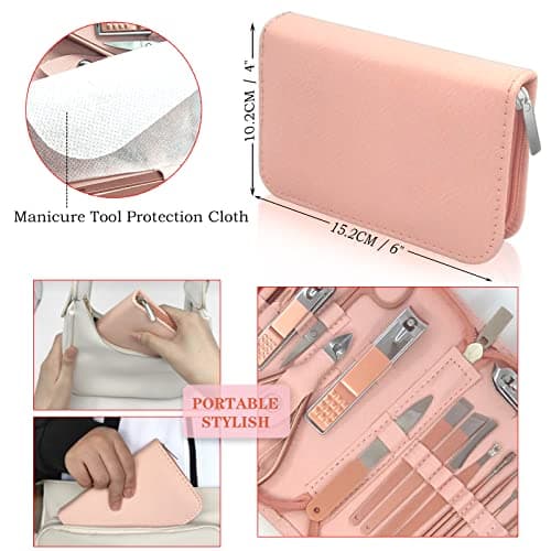 Manicure Set Professional Nail Clippers Kit Pedicure Care Tools with Zipped Bag for Women - 18 in 1 Grooming Tools Kit for Travel & Home（Rose Gold） — view 5