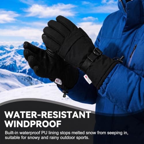 Odtmger Ski Gloves,Snow Gloves Waterproof Winter Warm Cold Weather Touchscreen Gloves for Parent& Child Kids Skiing,Snowboarding — view 6