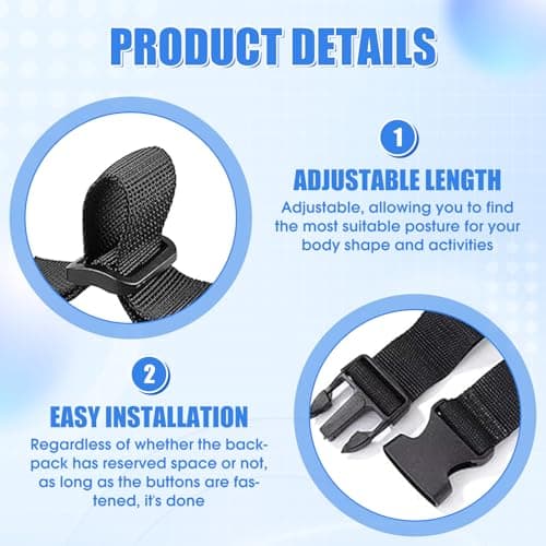 Backpack Chest Strap 2-Pack, Adjustable Sternum Strap & Waist Belt Set with Quick-Release Buckle, Non-Slip Walking & Hiking Strap, Universal Repair Replacement for School Bags, Travel & Outdoor Gear — view 3