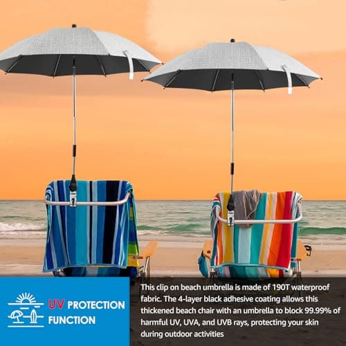 Jokapy Garden Umbrella Parasol Portable,Camping Chair Umbrellas Multifunctional Clip-on Beach Umbrella with Universal Clamp 360° Adjustable,Beach Chair Parasol Umbrellas for Wheelchair (Grey) — view 5