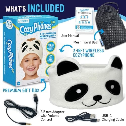 CozyPhones Headband HEADPHONES for Kids – Panda Design, Volume Limited, Soft Fleece, Comfortable for Sleep & Travel, Baby Headband Headphones, Music Headband, Headband Earphones for Sleeping — view 2