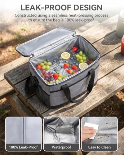 Airoieak Cool Bag Insulated Lunch Bag, 30L Large Capacity Cool Bag Lunch Box - Portable Lunch Bag for Men with Shoulder Strap & Handle, PEVA Leakproof Cooler Bag for Camping, Picnic & Travel — view 4