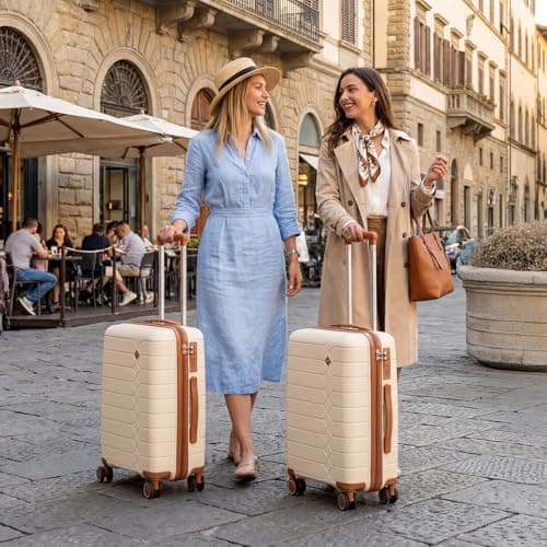 H.yeed 3 Piece Suitcase Set PP Hard Shell Luggage Set Lightweight Carry on Travel Hand Luggage with Spinner Wheels & TSA Lock 20" 24" 28" (Beige, 3 pcs Set) — view 2