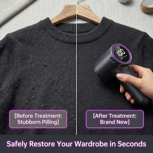 Electric Lint Bobble Remover Rechargeable Fabric Shaver, Clothes Debobbler & Jumper Fluff Defuzzer | Portable Travel Fuzz Ball Pill Cutter for Sweater Sofa Furniture, Cashmere Wool Knitwear Garment — view 3
