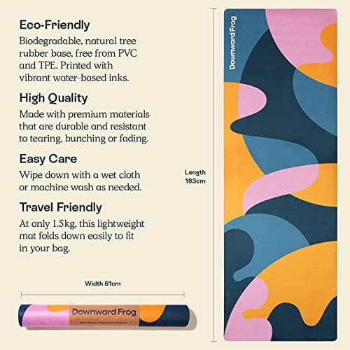 Downward Frog Travel Yoga Mat Lightweight Foldable – Printed Pilates Mat for Women, Colourful Patterned Hot Yoga Mat – Eco Natural Rubber Mat for Bikram, Fitness & Meditation – Splobby 2mm — view 4