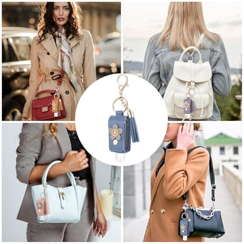 YBEATY 4 Pcs Portable Handwashing Fluid Keychain 30ml Refillable Leather Hand Handwashing Fluid Mini Case Holder Keychain Travel Size for Toiletry Lotion Liquid Soap Shampoo — view 5