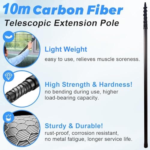 33ft Carbon Fiber Waterfed Cleaning Pole Kit10m Pole & 20m Hose with Soap Dispenser for SoPanels Roofs and Car WashingUltimate Reach & Efficiency — view 3