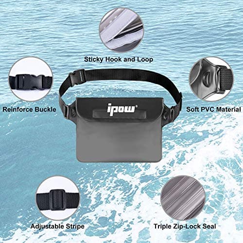 ipow Waterproof Pouch Bag Case with Adjustable Waist Strap [2 Pack] Transparent Screen Touchable for Beach, Swimming, Boating, Fishing, Hiking - Keep Your Phone and Valuables Safe and Dry — view 3