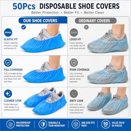 Qabonl 50 Pack Non-Woven Shoe Covers Disposable | Fits Up to Size 12 UK Men, Reusable, Boot Covers Non Slip, Breathable, Durable, For Indoors — view 5