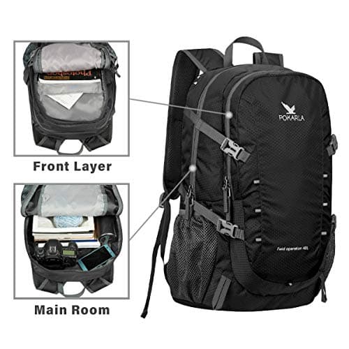 POKARLA 40L Foldable Rucksack Travel Hiking Daypack Durable Lightweight Walking Camping Folding Sports Outdoor Backpack Water Resistant Ultra Packable Carry On Bag Unisex Black — view 3