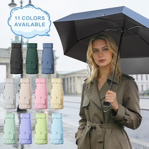 FWHFNB Travel Umbrella Compact, Mini Umbrella, UV Umbrella, Folding Umbrella, UPF 50+ Sun & Rain Protection, With Capsule Case, Small Compact, for Men and Women (Sky Blue) — view 5