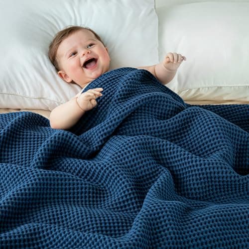 Exclusivo Mezcla 100% Cotton Muslin Throw Blanket for Sofa Couch, Navy Blue — view 6