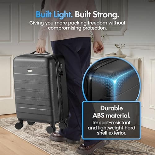 VonHaus Suitcase Set - Black Luggage Set for Travel - 3 Piece Lightweight ABS Hard Shell Suitcases - Telescopic Handle & Double Spinner Wheels - TSA Lock & Anti-Theft Zip - Large, Medium & Cabin Bag — view 2