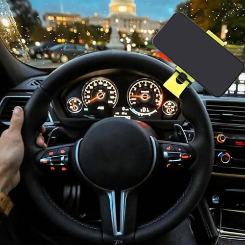 Lurrose Yellow Adjustable Steering Wheel Mobile Phone Holder Car Mount Quick Hook Design Cellphone Stand Compatible with Various Smartphones — view 6