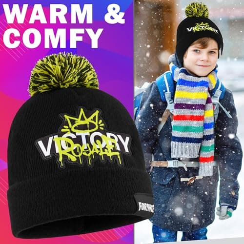 Fortnite Beanie Hat for Boys & Teens, Warm Knitted Winter Hat, Winter Accessories for School Travel Days Out, Gifts for Gamers (6-14 Years, Black/Yellow) — view 2