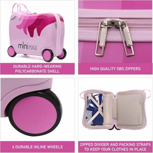 MiniMax Kids Ride-On Suitcase 45x36x20 with Neck Pillow & Drawstring Bag — view 2