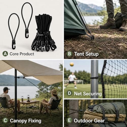 10cm Bungee Cords with Hooks – 20 Pack Heavy Duty Tarp Ties – Stretchy Elastic Tent Straps for Camping, Outdoor, Canopy, Tarpaulin & Shelter Setup — view 5