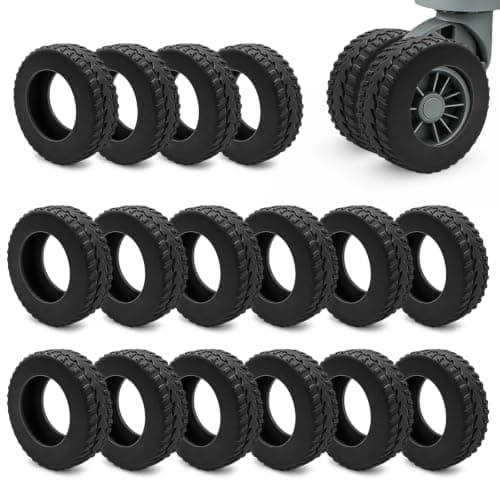 Minfuerang 16Pcs Silicone Suitcase Wheel Covers,Anti-Noise,Black