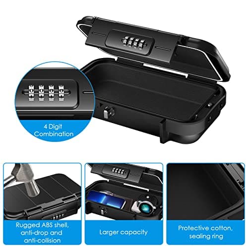 Brifit Portable Safe Box with Code, Key Lock Box Waterproof Combination Security Case, Anti-Theft Mini Travel Safe with Removable Wire Rope Security Safe Box for Beach, Dormitory, Cars, Travel — view 3