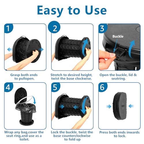 Unibos | Folding Camping Toilet Portable with Bag - for Adults with Lid, Seat & SpareToilet Bags, Outdoor Travel Loo for Fishing, Hiking, Campervan, Caravan, Car, Festivals, Max 180kg — view 6