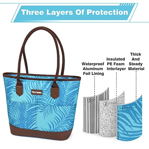 Kato Tirrinia Insulated Lunch Bags for Women, Fashionable Picnic Tote Bag, Leakproof Cooler Bag for Work School Picnic Camping Beach, Blue Leaf — view 4