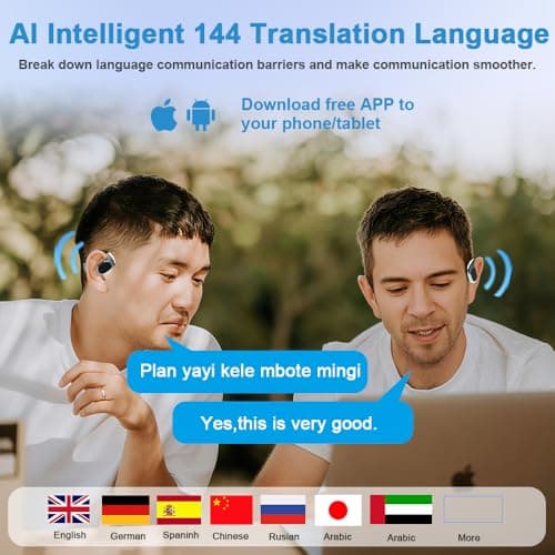 BZRYPREC OWS 144-Language AI Translator Earbuds - Real-Time Speech Translation with Accent Recognition - Learning/Travel/Business Bluetooth Earbuds（Black） — view 2
