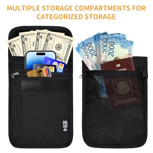 Amexo Neck Pouch Travel Wallet Secure Neck Wallet Travel Documents Holder Chest Bag for Travel Neck Pouches with RFID Blocking Travel Wallet Organizer for Passport Cash cards Keys — view 4