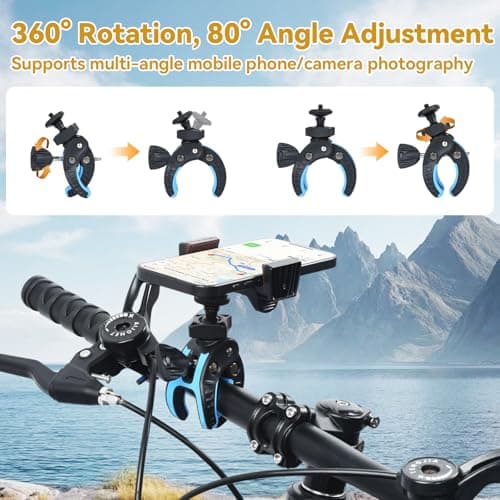 UTEBIT Phone Holder Bike Max Opening 45mm Camera Clamp Mount with 1/4" Screw and Adapter Aluminium Alloy 3kg Load Capacity Super Clamp for Action, Cameras, DSLR Black&Green — view 2