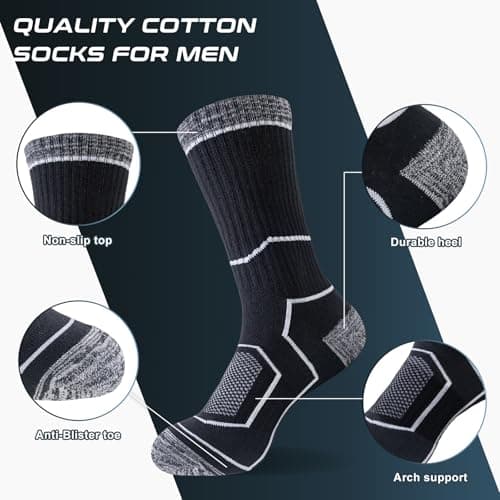 inaWarm Men's Cotton Hiking Socks, 5 Pairs, Cushioned and Breathable — view 5
