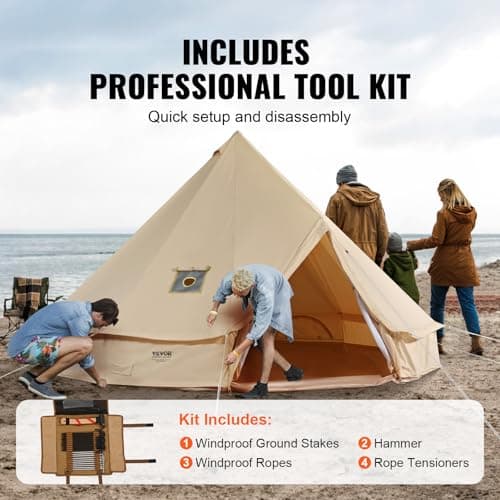 VEVOR Canvas Bell Tent, 4 Seasons 3 m/9.8ft Yurt, Canvas for Camping with Stove Jack,Family Camping Outdoor Hunting Party — view 6