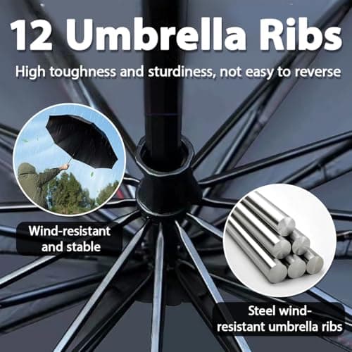 Lichamp 54-Inch Large Golf Umbrella 12 Rib Manual Open 3-Fold Compact Reverse Umbrella Folding Extra Large Oversized, Windproof & Rainproof & Sun Protection for 2–3 People, for Men Women Family — view 3