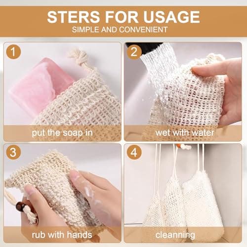 GUOYOU 10 Pack Sisal Soap Bag Natural Fiber Soap Bags Exfoliating Soap Bag — view 4