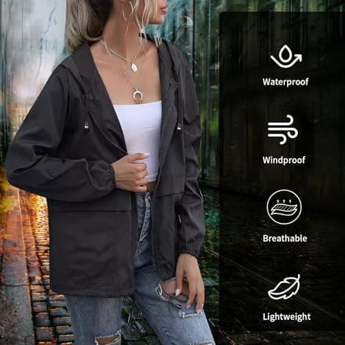 Lancry Lightweight Waterproof Jacket Women, Packable Raincoat Rain Jacket Hooded for Outdoor Hiking, Running, Cycling (S, Black) — view 5