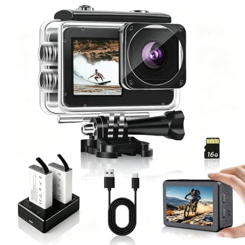 Waterproof Action Camera with 2" & 1.3" Dual Screens，Underwater Camera 40M