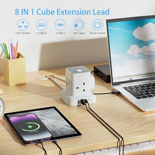 AICODE Cube Extension Lead with 4 USB Slot,4 Way Multi Plug Socket,2M Cable — view 2