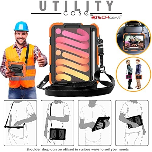 TECHGEAR UTILITY Case for iPad Mini 7/6, 8.3" - Tough Rugged HEAVY DUTY Armour Shockproof Case with 360 Rotating Stand, Hand and Shoulder Strap - Orange — view 5