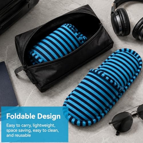 equlup Foldable Indoor Slippers, Portable Soft Cotton Shoes with a Storage Bag Anti Slip Reusable Bedroom Indoor Slippers for Home Hotel Spa Salon Travel (Men) — view 5