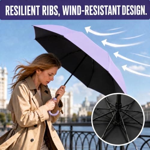 HUA JET Mini Umbrella for Women - UPF 50+ UV Protection, Sun & Rain Dual Use, Ultra-Compact Pocket Size, Lightweight Foldable Travel Umbrella with Case, Portable Shade for Beach, Commute (Purple) — view 5