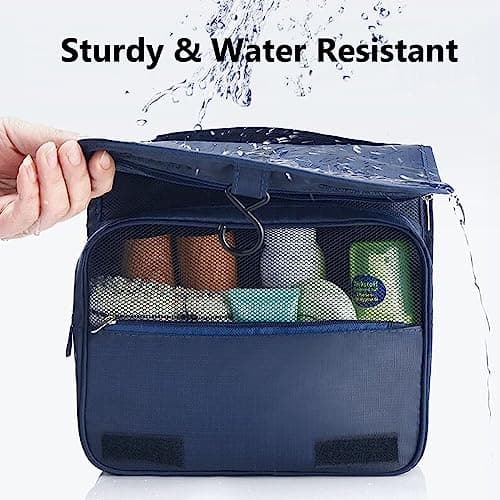 Travel Toiletry Bag, Hanging Toiletries Wash Bag Makeup Cosmetic Organizer Bags for Women Girls Kids Waterproof Foldable (Navy Blue) — view 6