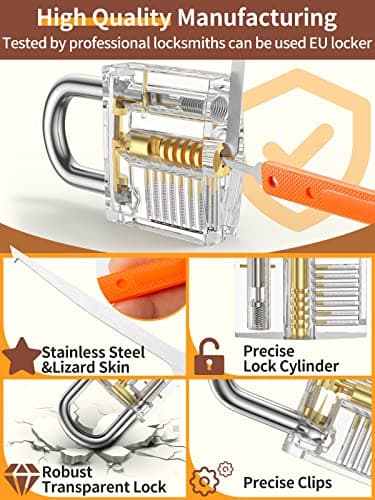 Eventronic 38+4 Lock Picking Kit, [Updated Version] 38-Piece Lock Pick Set with 4 Transparent Training Locks and Zip Case for Lockpicking, E-Guides for Beginner and Pro Locksmiths — view 5