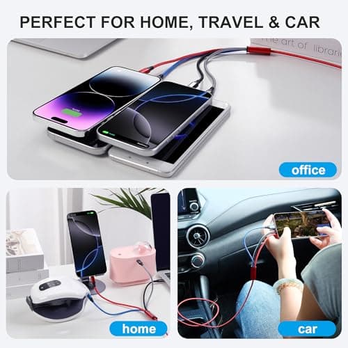 Amuvec 4 in 1 Multi Charger Cable, 3A Fast Charging USB Cord, 1.2M Red — view 6